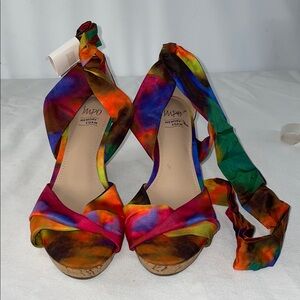 IMPO OMYRA TIE DYED ANKLE WRAP WEDGE HEELS FTL-11-162